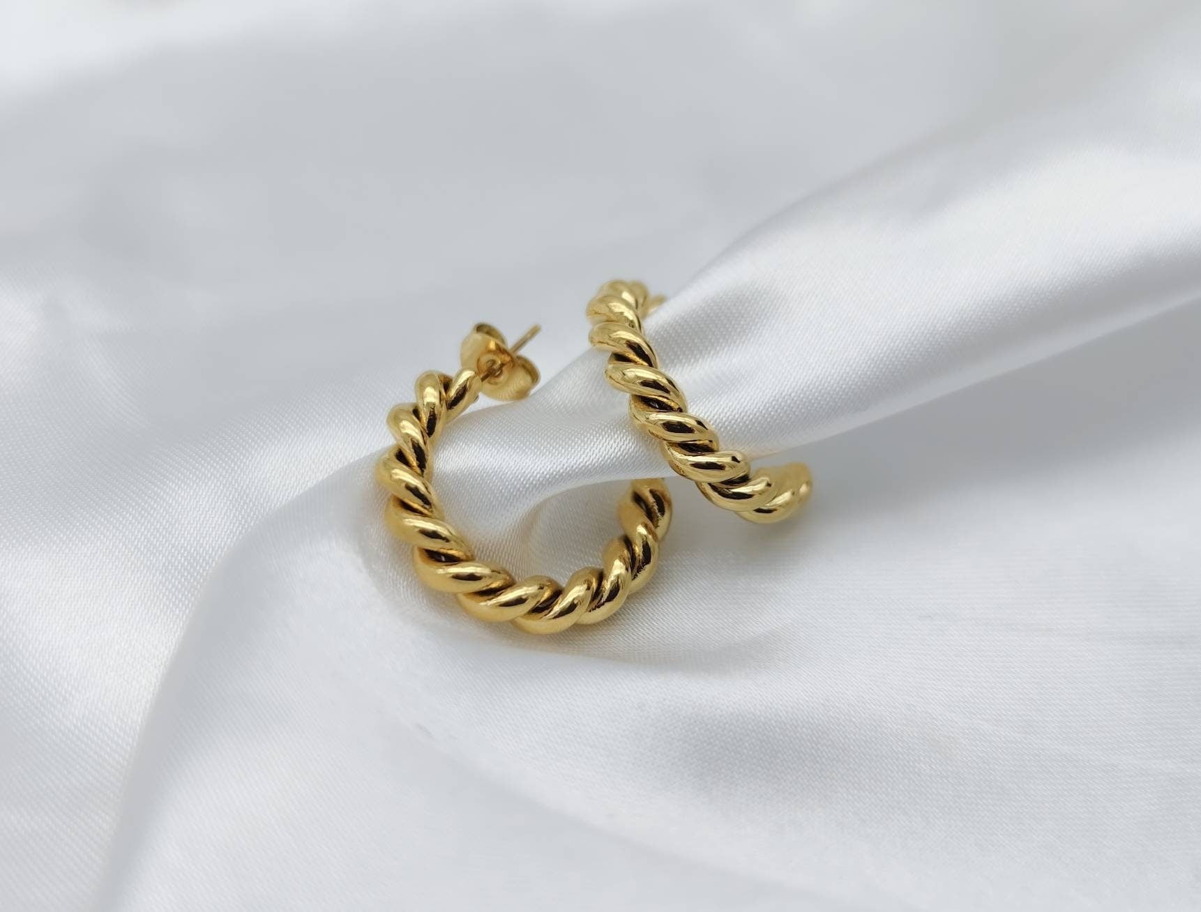 Creolen-Edelstahl-vergoldet-Ohrstecker gold-Ohrringe 1 gold-gedre Paar