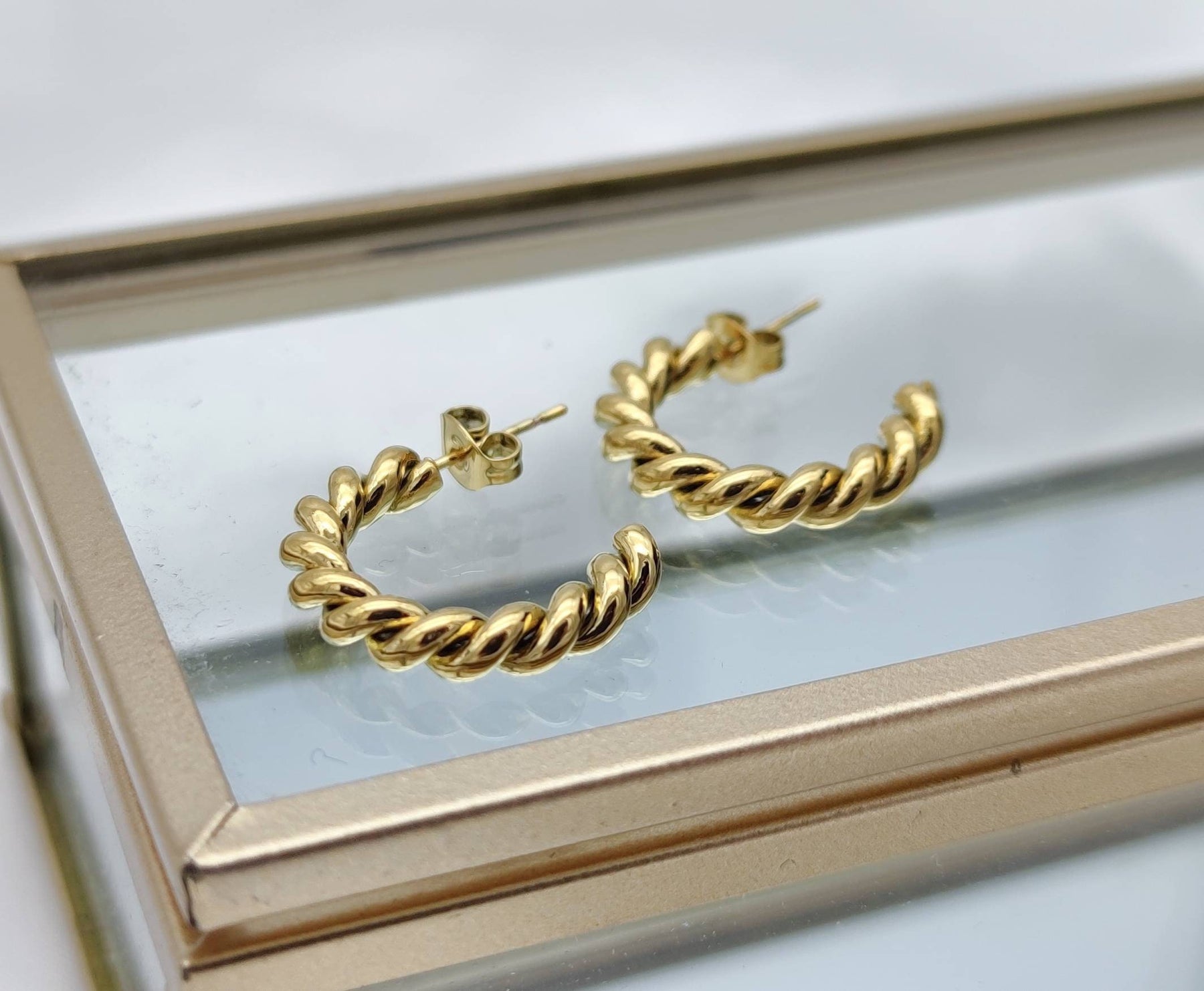 Creolen-Edelstahl-vergoldet-Ohrstecker Paar 1 gold-Ohrringe gold-gedre