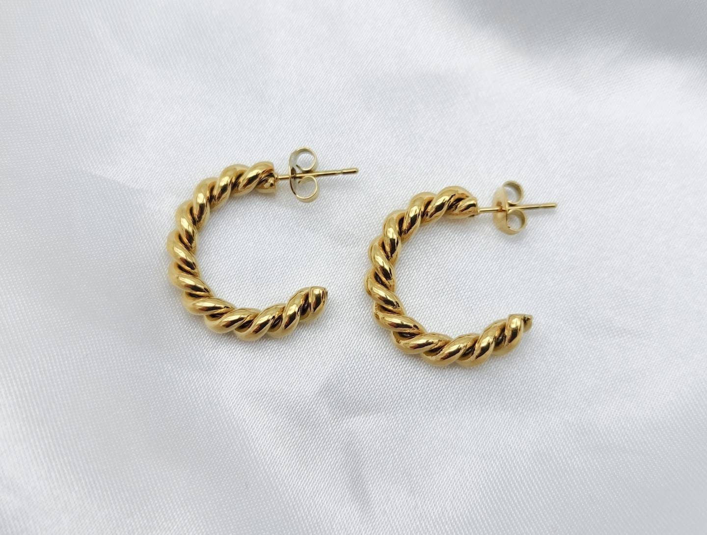 Paar 1 Creolen-Edelstahl-vergoldet-Ohrstecker gold-gedre gold-Ohrringe